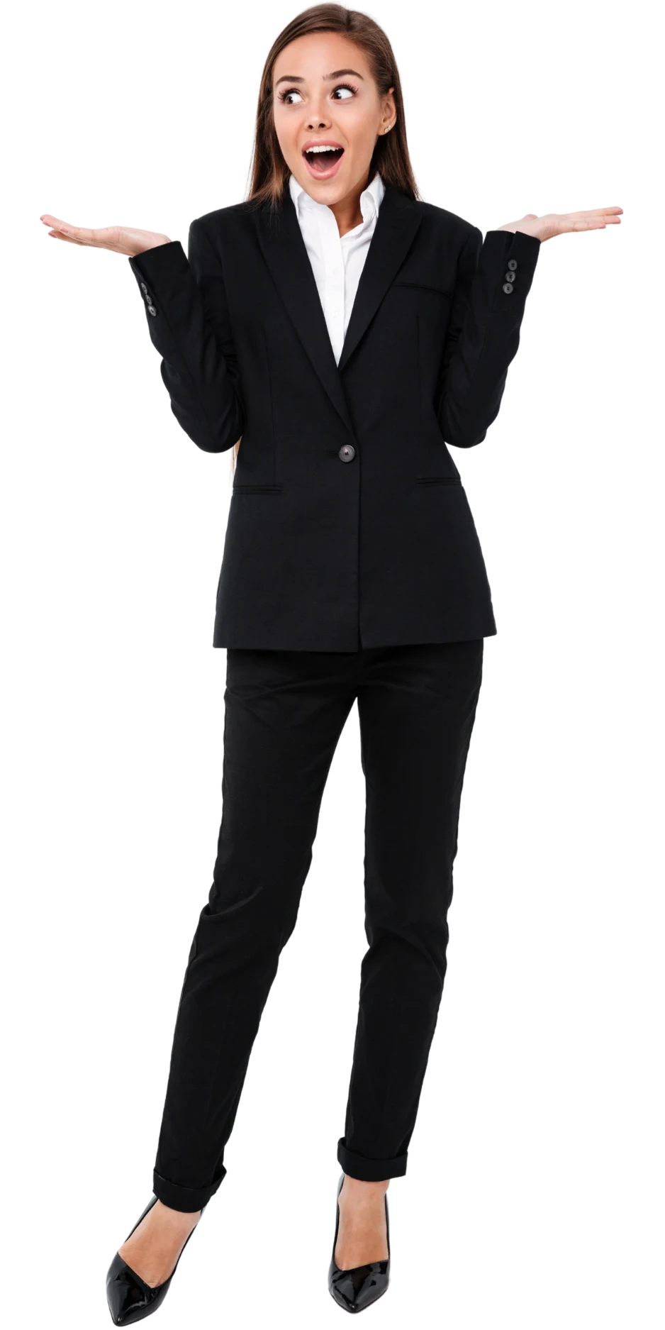 Businesswoman presenting DMXpert’s comprehensive SEO services including audits, optimization, keyword research, and analytics.